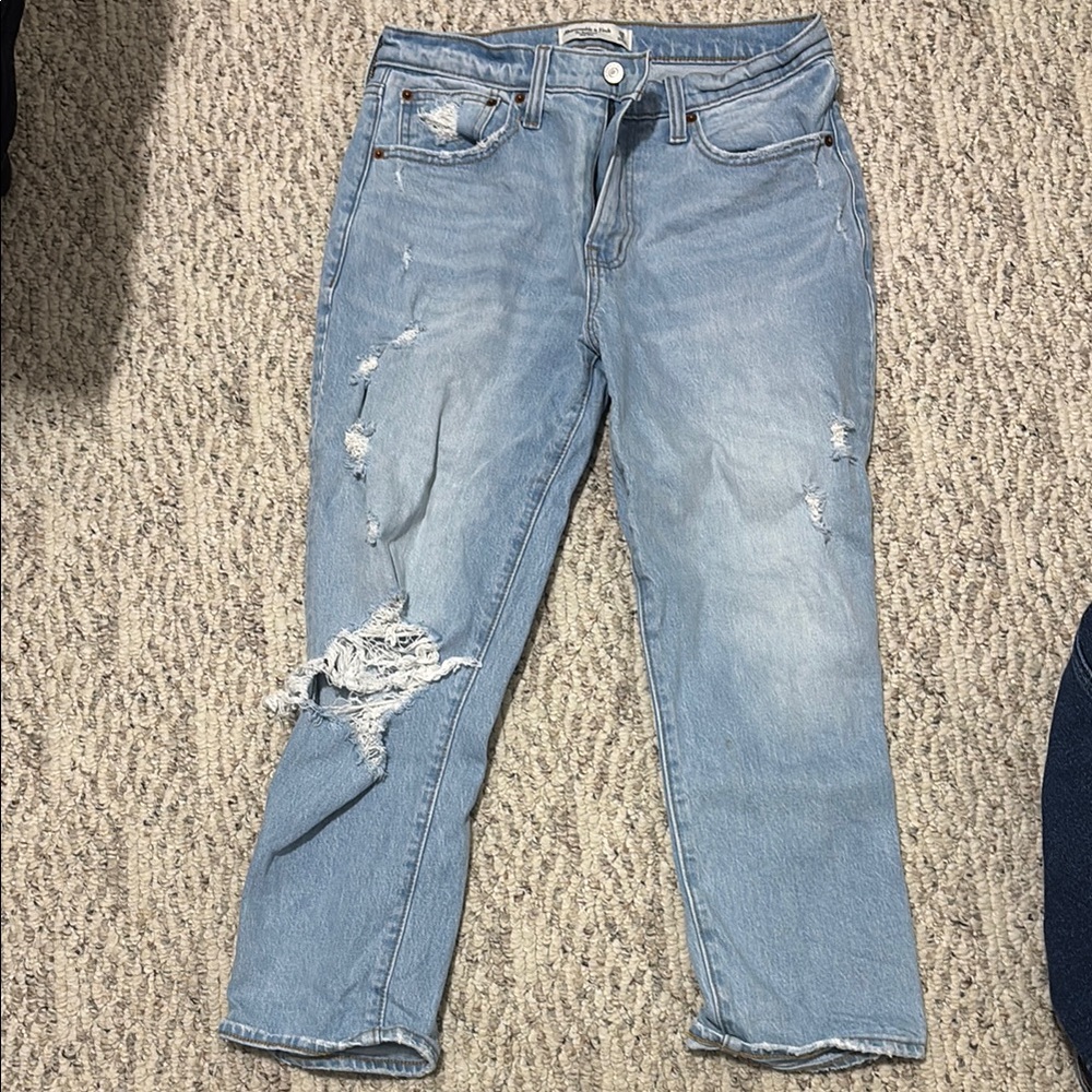 Abercrombie & Fitch Blue Ankle Cropped Jeans with Distressed Details
